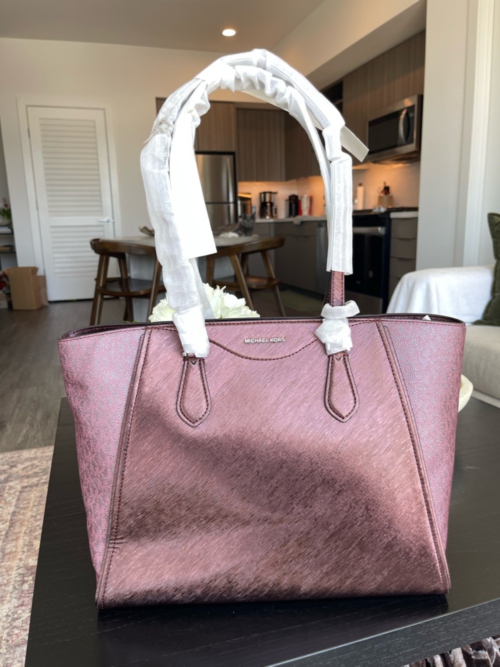 Michael Kors Taryn Large Metallic Leather Tote Bag